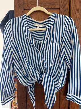 Joie Blue & White Striped Silk Blouse - Small